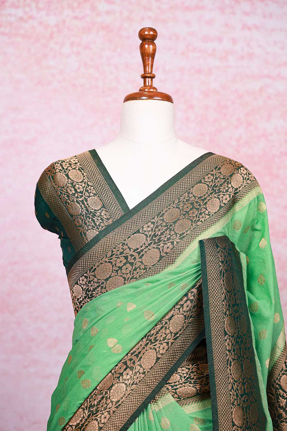 Light Green Semi Banarasi Saree