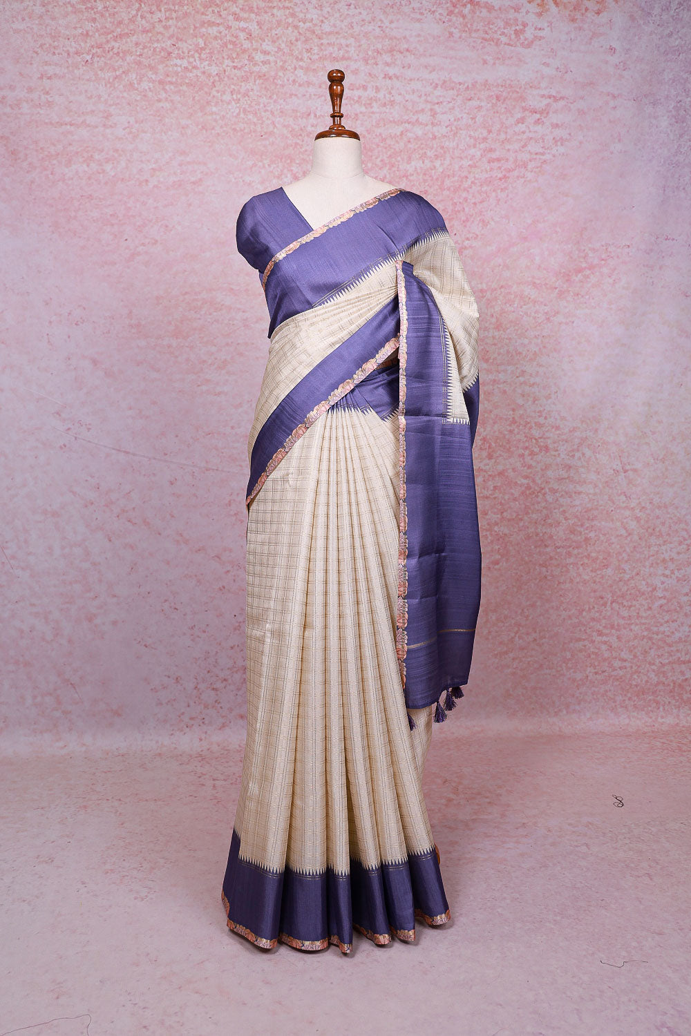 Cream Semi Silk Saree