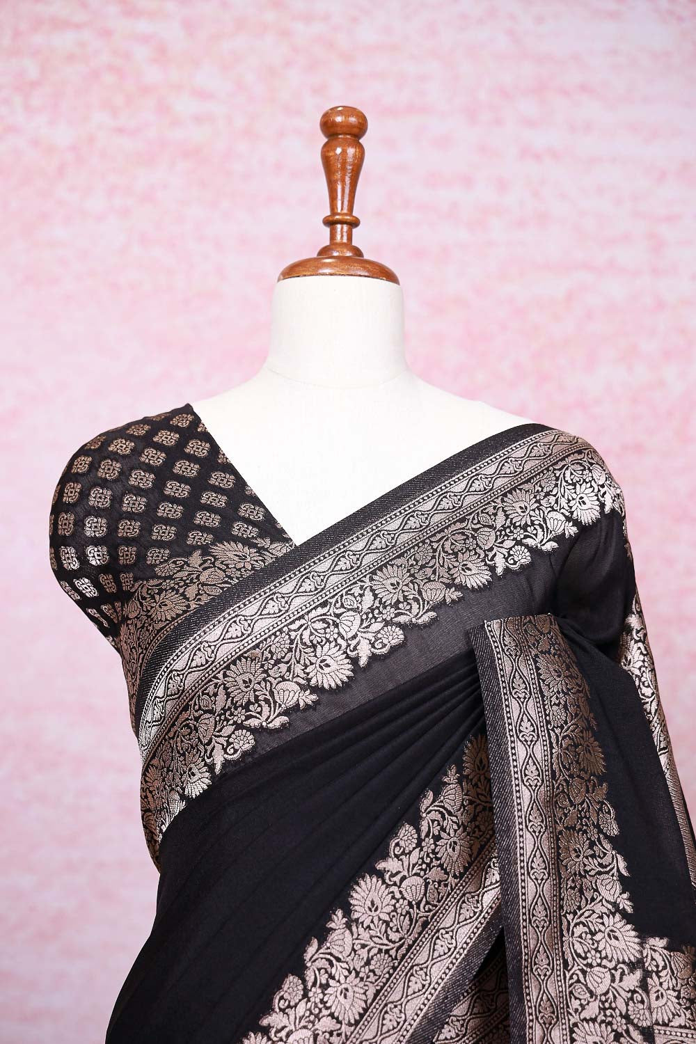 Black Semi Banarasi Saree