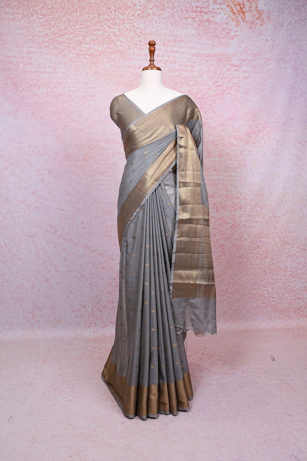 Grey Semi Banarasi Saree