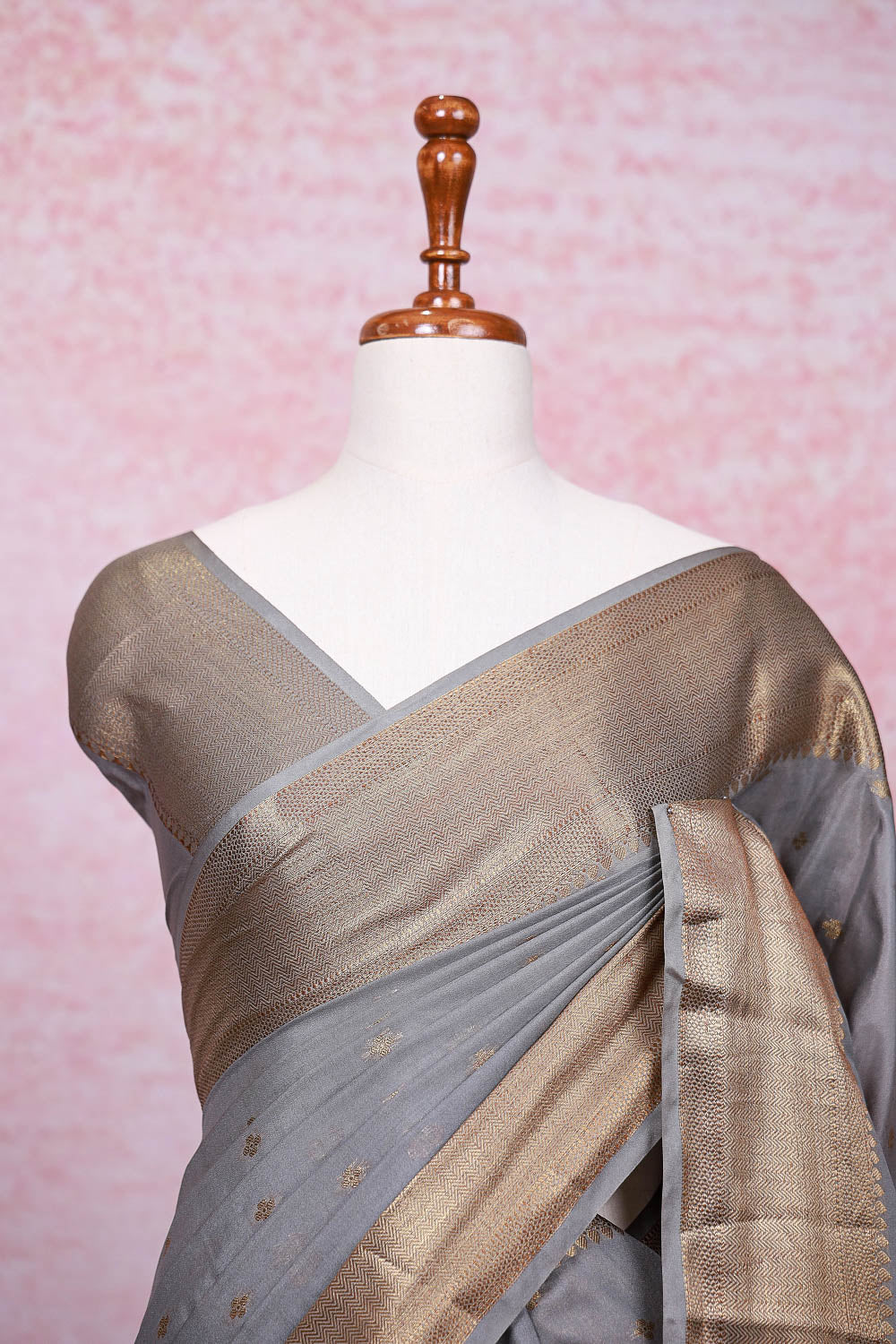 Grey Semi Banarasi Saree