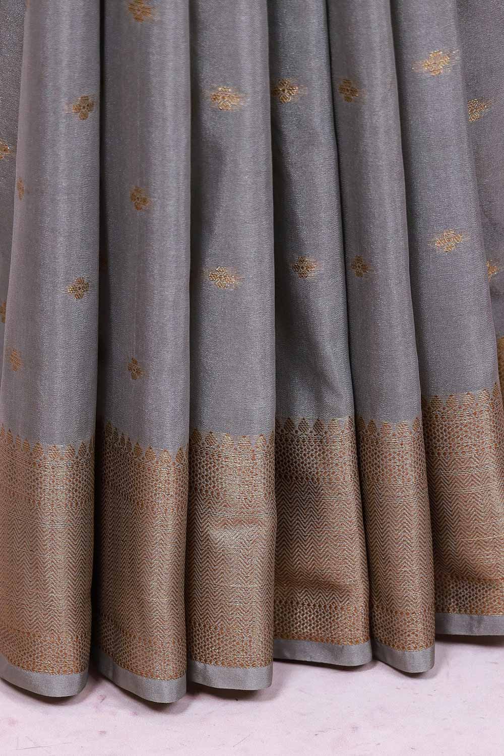 Grey Semi Banarasi Saree