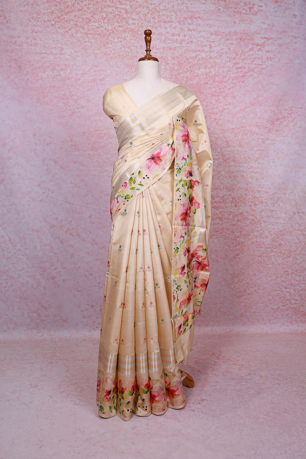 Cream Semi Silk Saree - Seematti