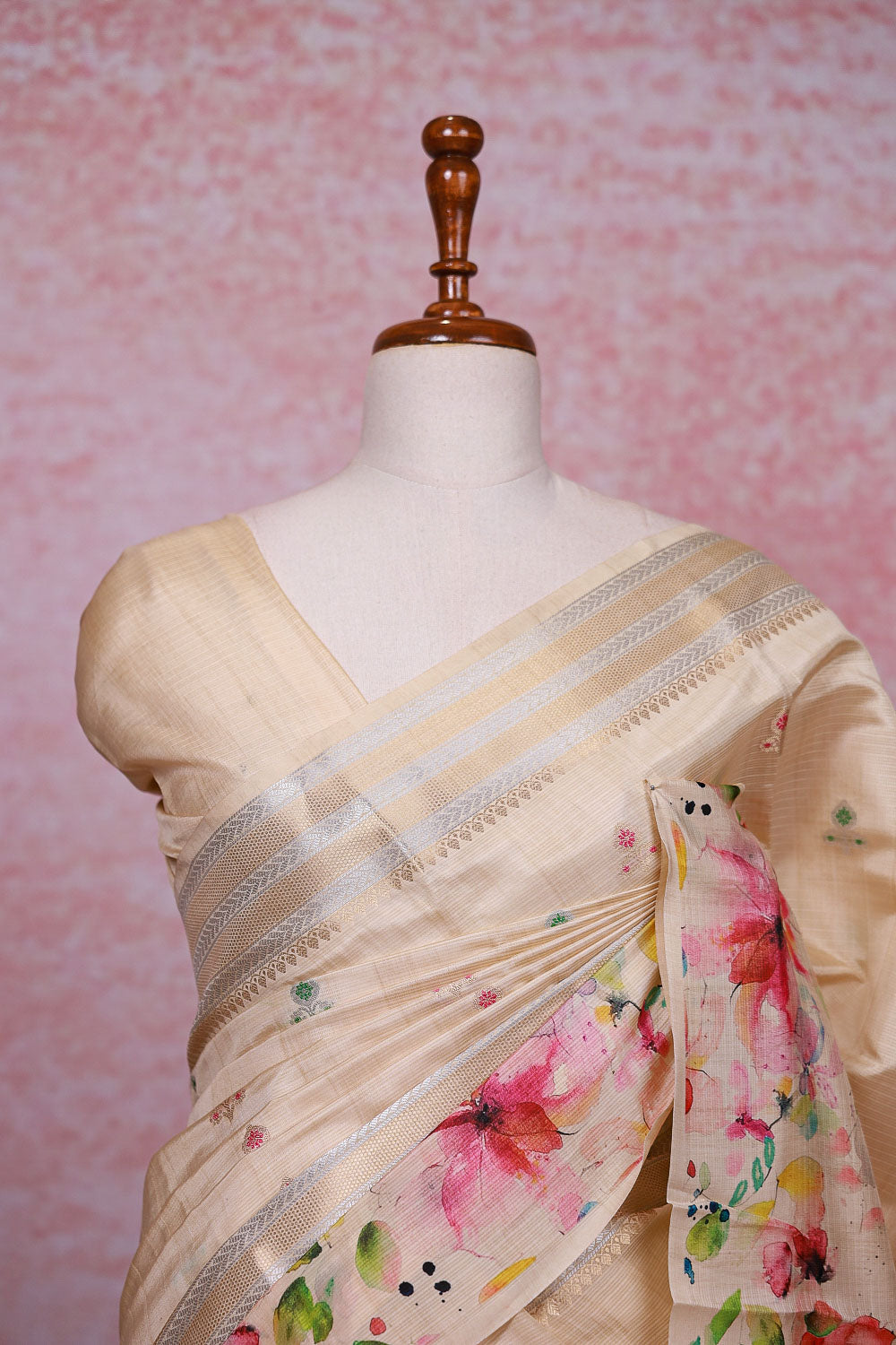 Cream Semi Silk Saree - Seematti