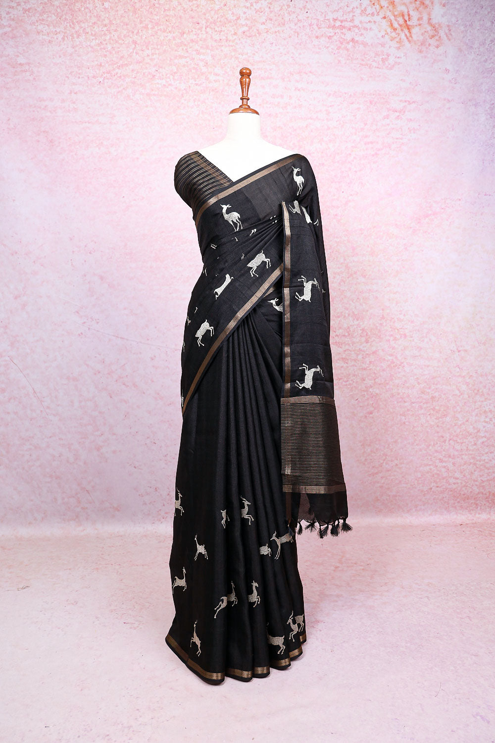 Black Semi Tussar Saree