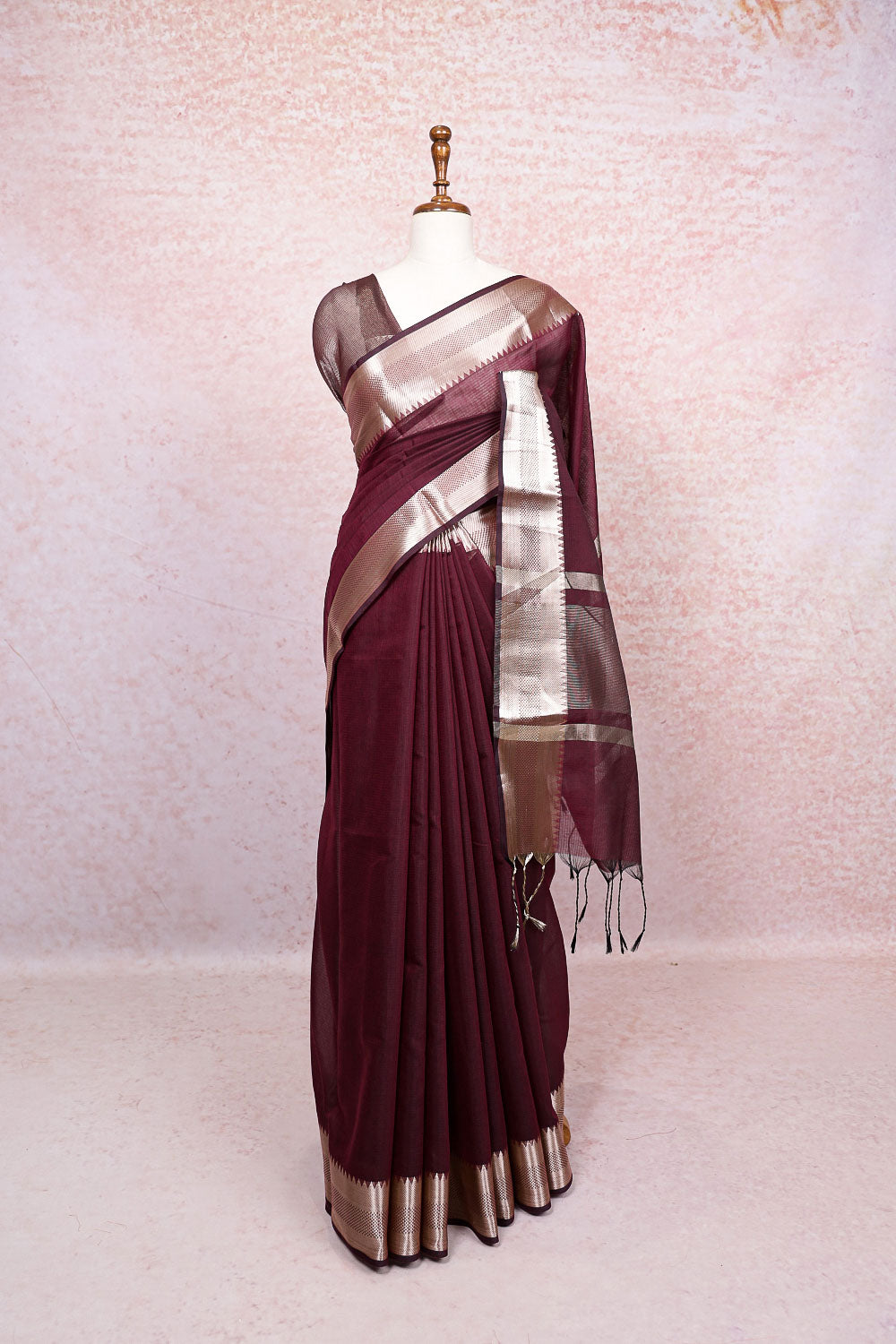 Wine Semi Silk Saree
