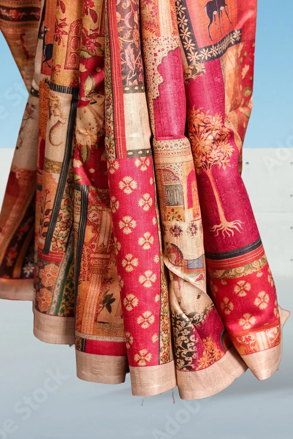 Multicolours Tussar Silk Saree
