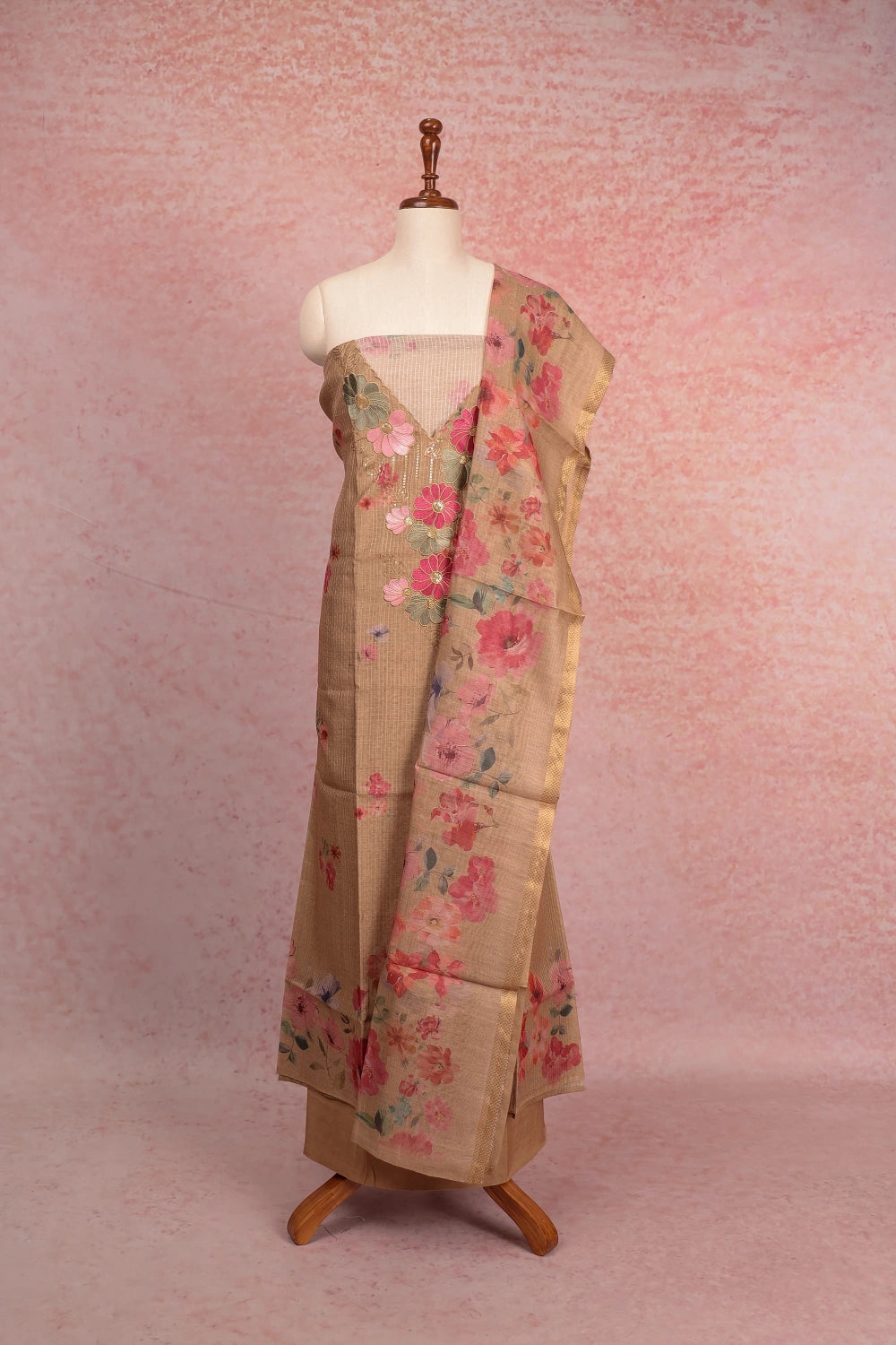 Sandal Semi Silk Printed Unstitched Churidhar Material