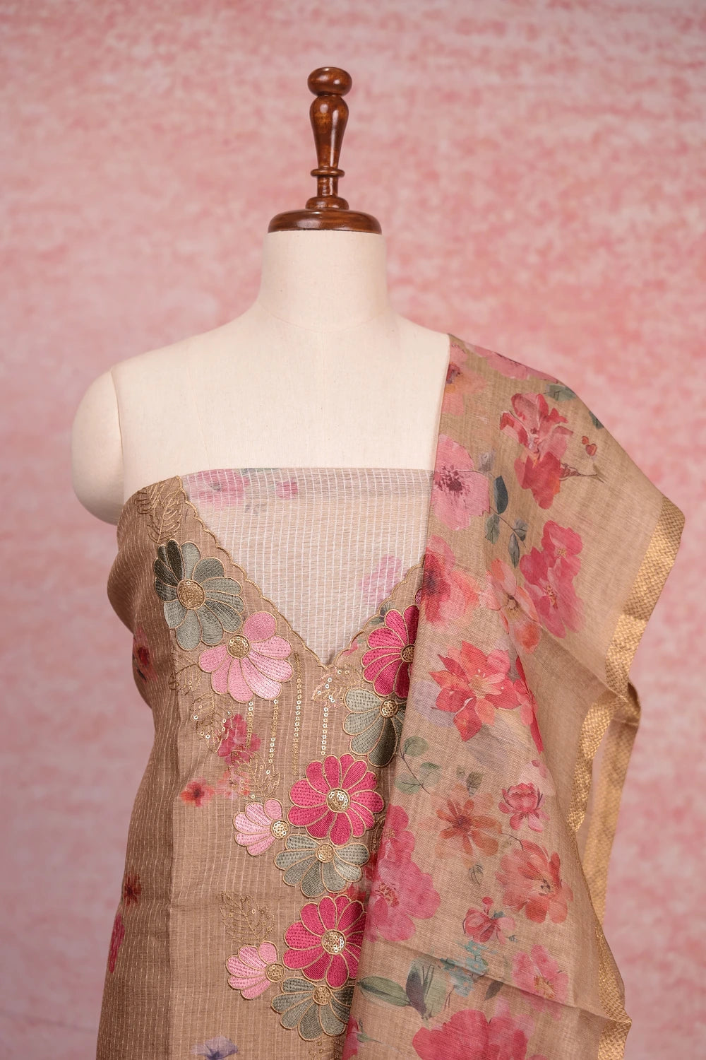 Sandal Semi Silk Printed Unstitched Churidhar Material