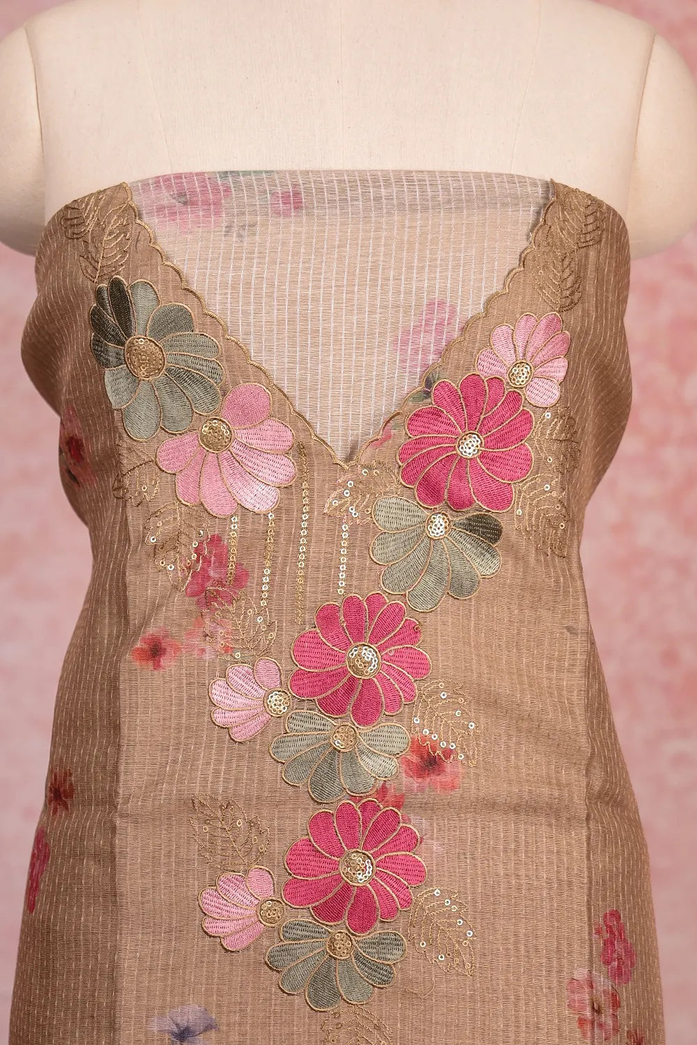 Sandal Semi Silk Printed Unstitched Churidhar Material