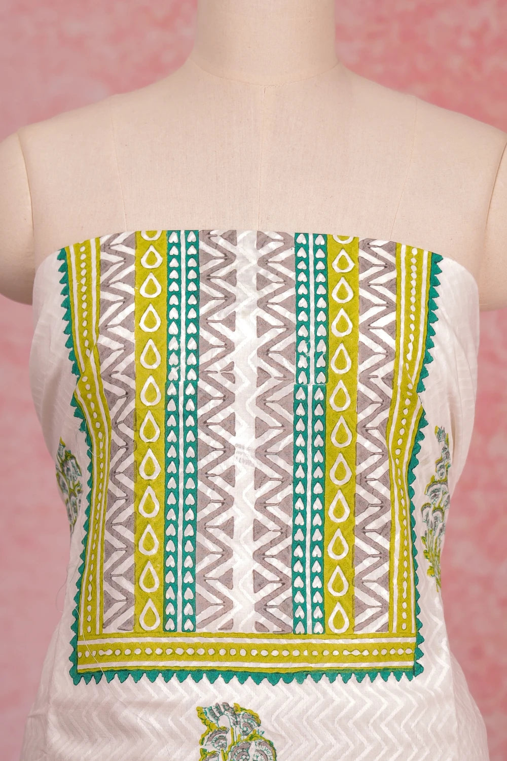 White Cotton Printed Unstitched Churidhar Material