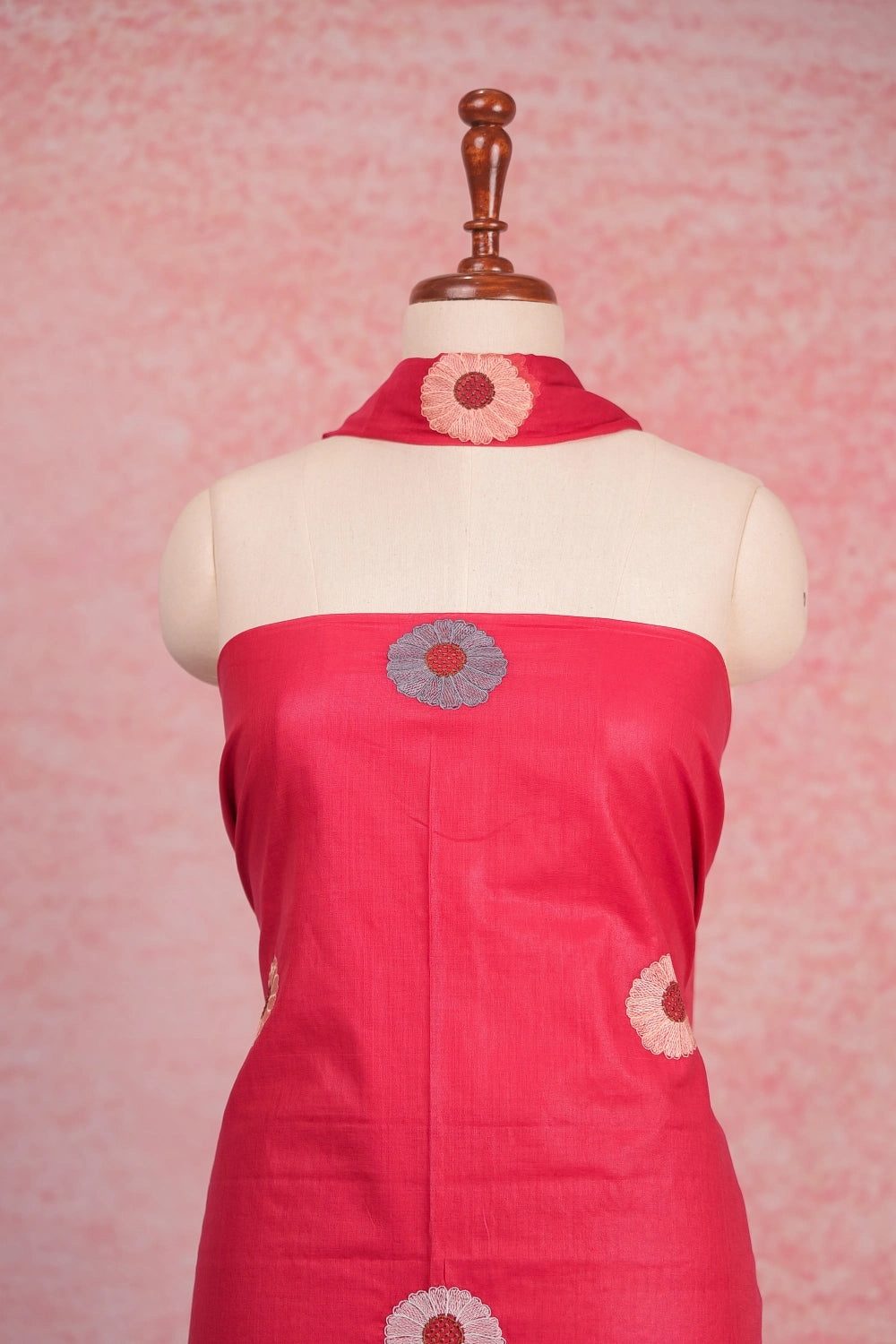 Onion Pink Semi Silk Embroidary Unstitched Churidhar Material