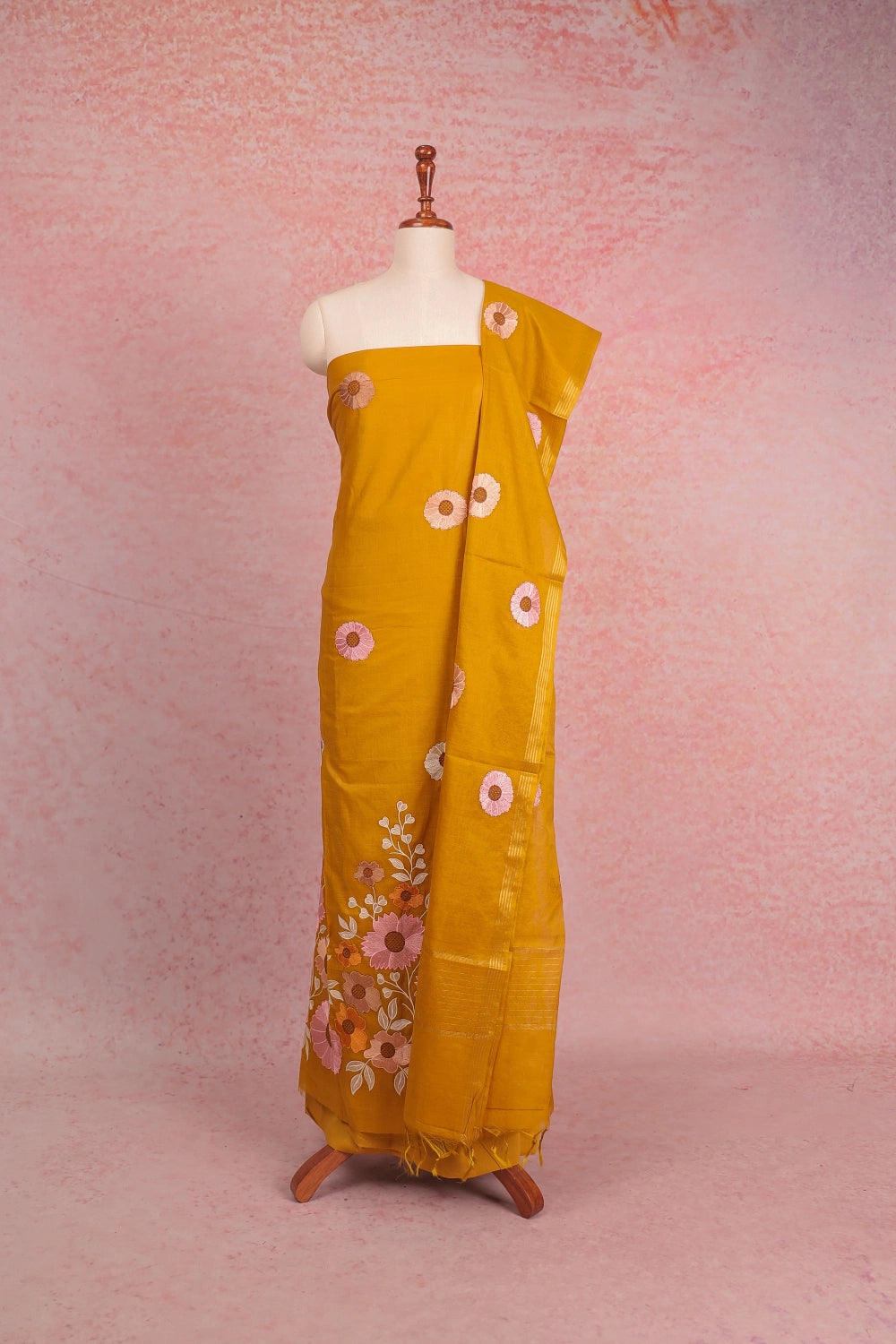 Yellow Semi Silk Embroidary Unstitched Churidhar Material