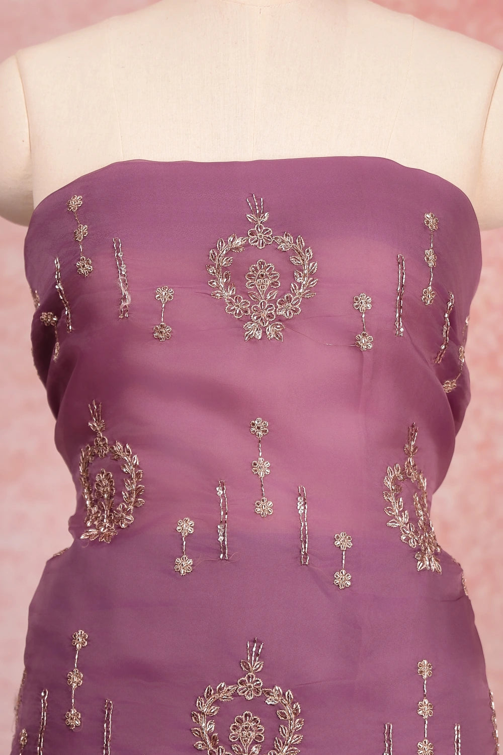 Onion Pink Organza Stone Work Unstitched Churidhar Material