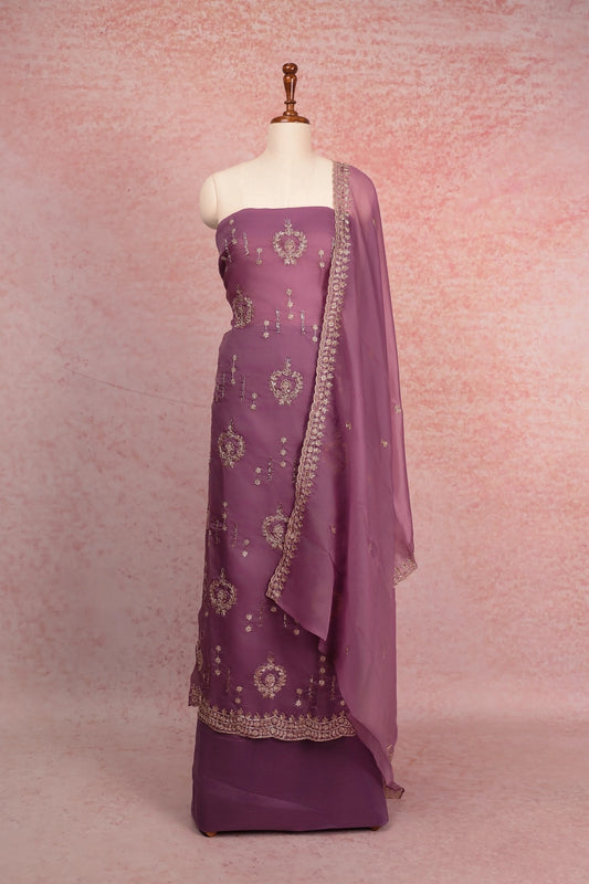 Onion Pink Organza Stone Work Unstitched Churidhar Material
