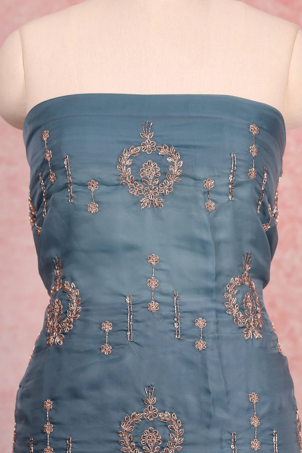 Powder Blue Organza Beads Work Unstitched Churidhar Material