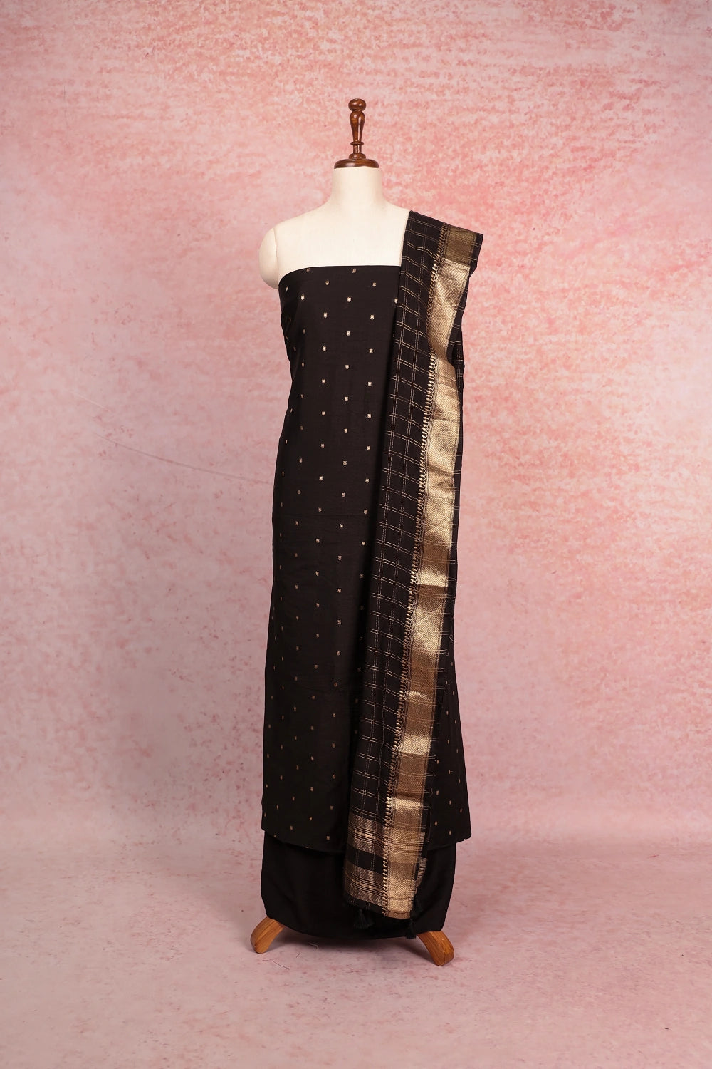 Black Semi Silk Banarasi Design Unstitched Churidhar Material
