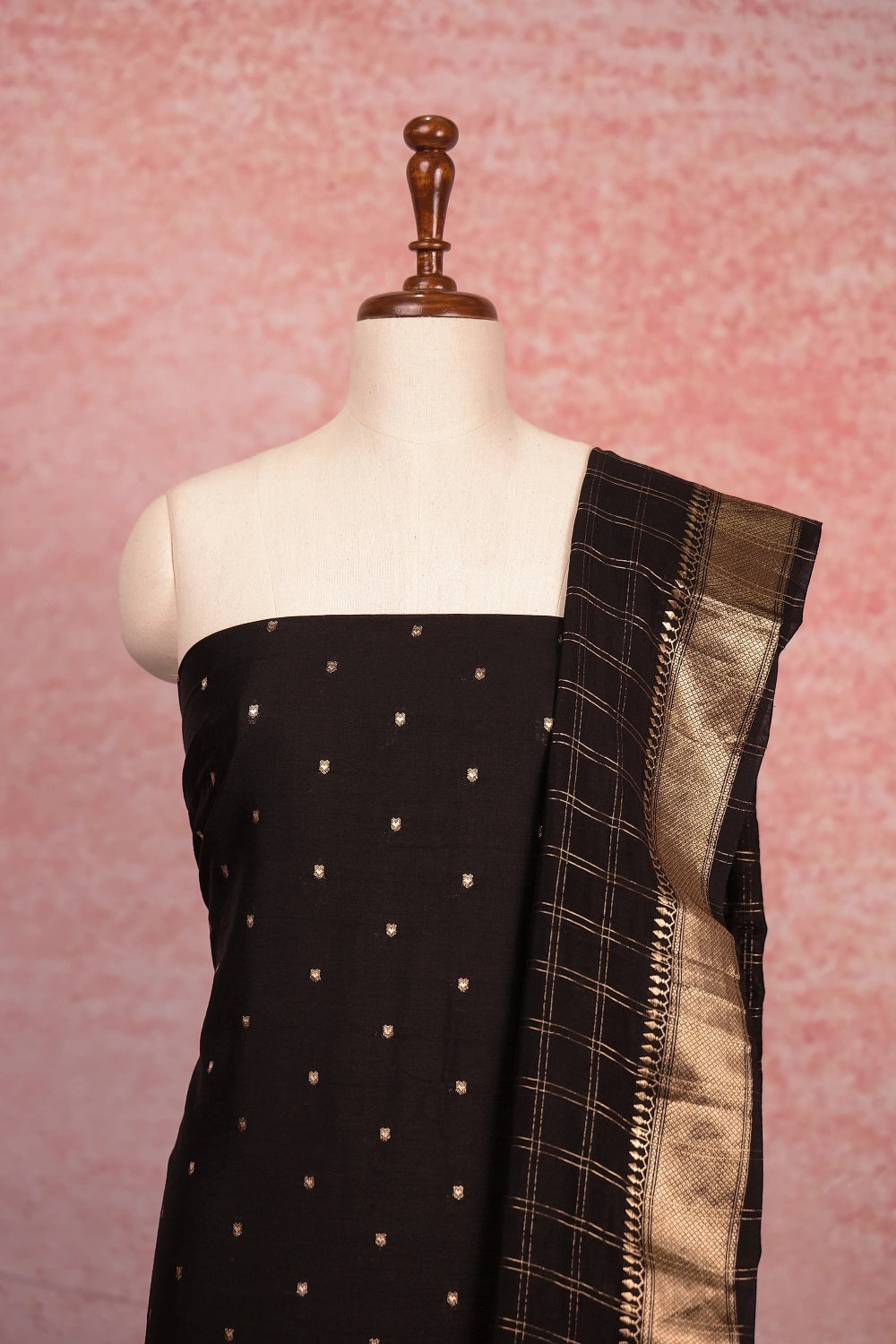 Black Semi Silk Banarasi Design Unstitched Churidhar Material