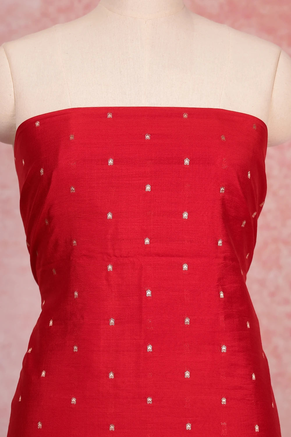 Red Semi Silk Banarasi Design Unstitched Churidhar Material