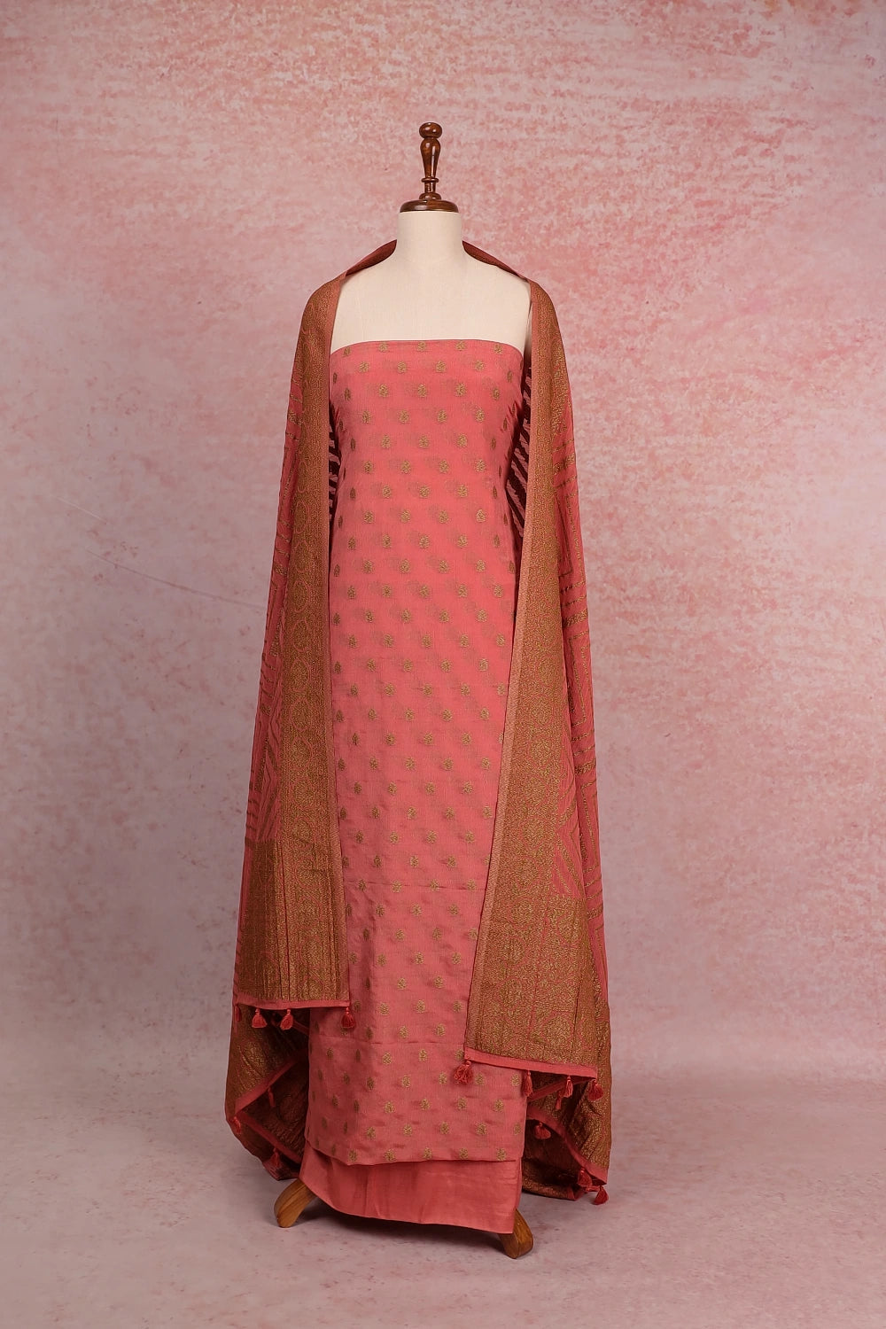 Light Peach Georgette Banarasi Design Unstitched Churidhar Material