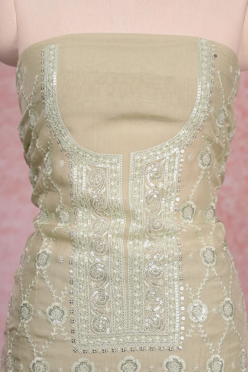 Light Green Organza Stone Work Unstitched Churidhar Material