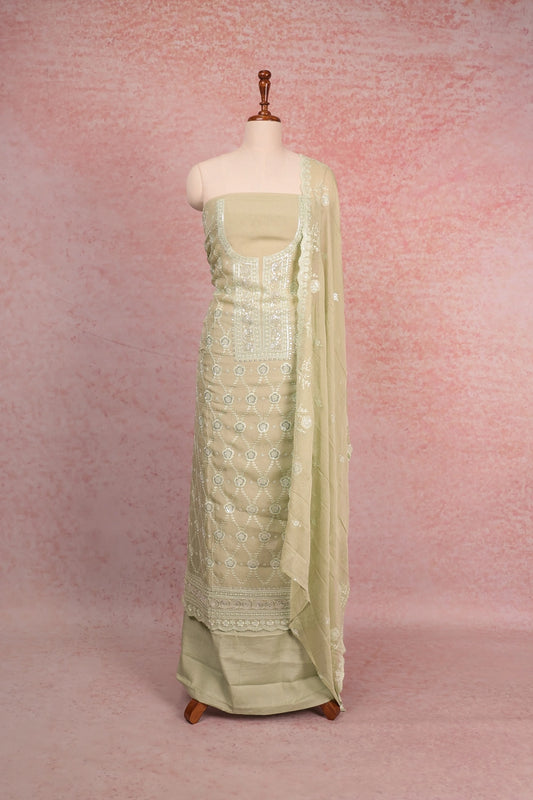 Light Green Organza Stone Work Unstitched Churidhar Material
