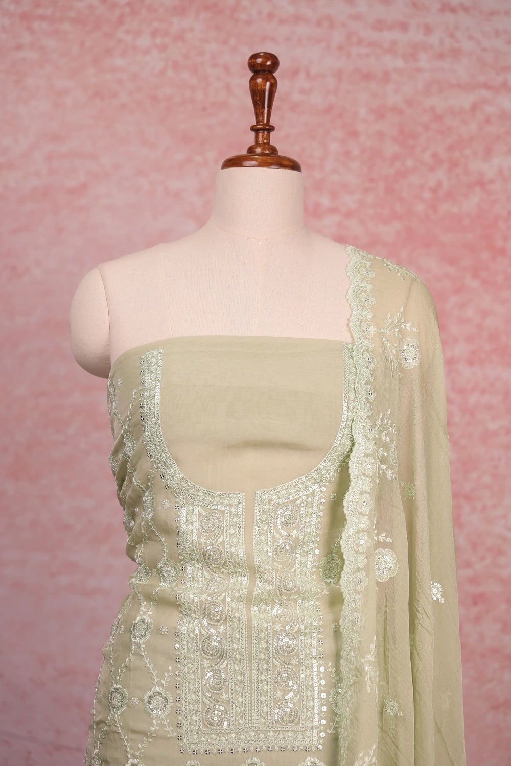 Light Green Organza Stone Work Unstitched Churidhar Material