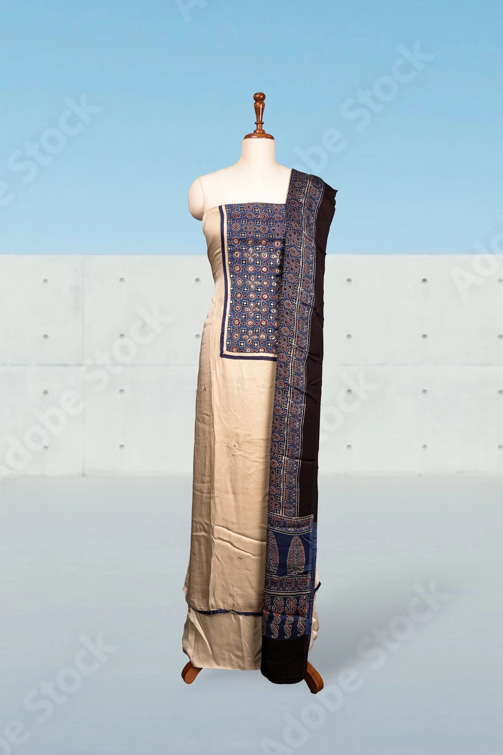 Black Modal Ajrakh Unstitched Churidhar Material