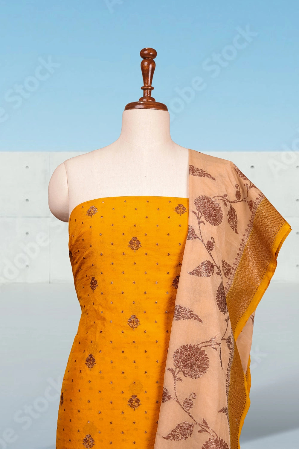 Mustard Yellow Silk Banarasi Design Unstitched Churidhar Material