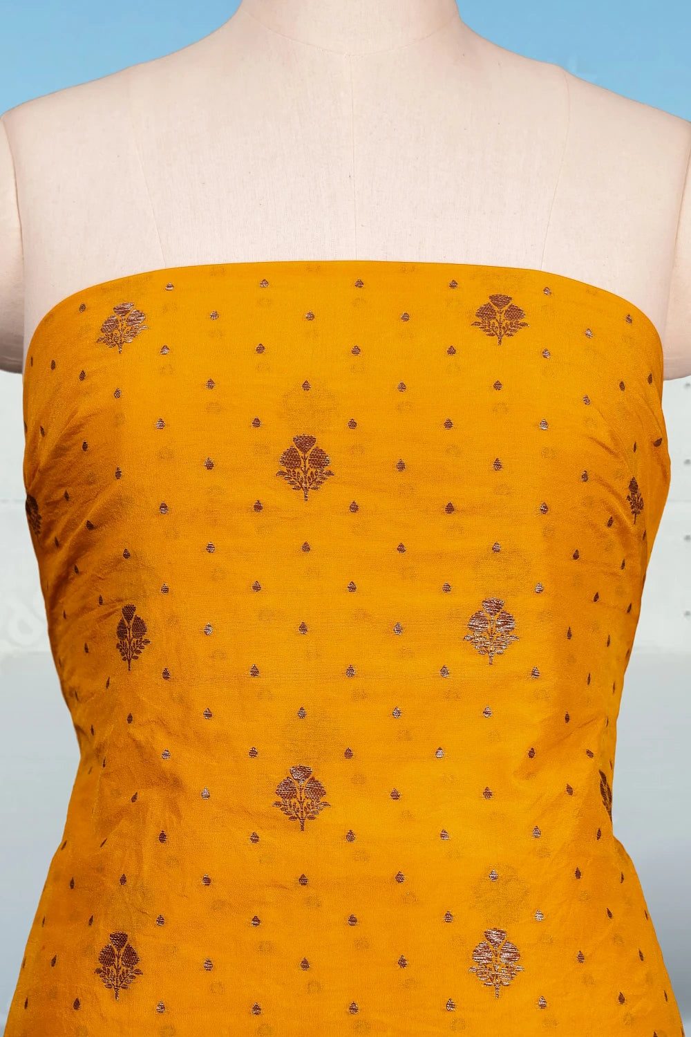 Mustard Yellow Silk Banarasi Design Unstitched Churidhar Material
