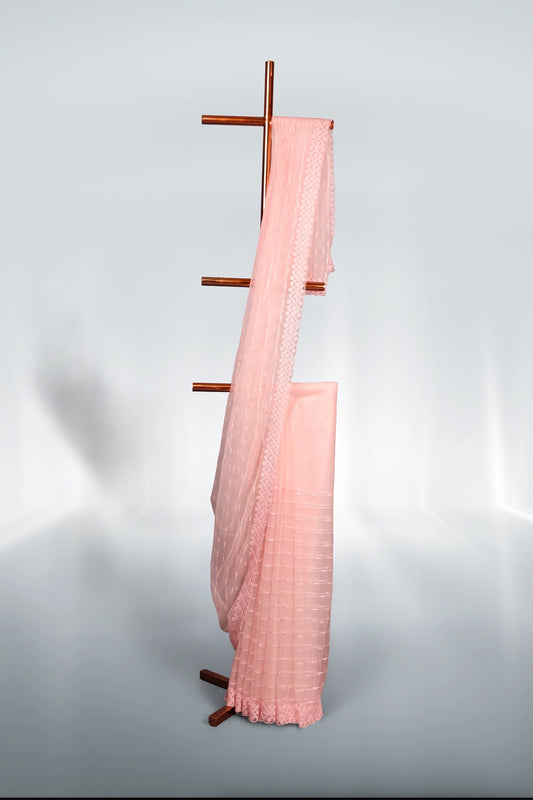 Pink Net Saree