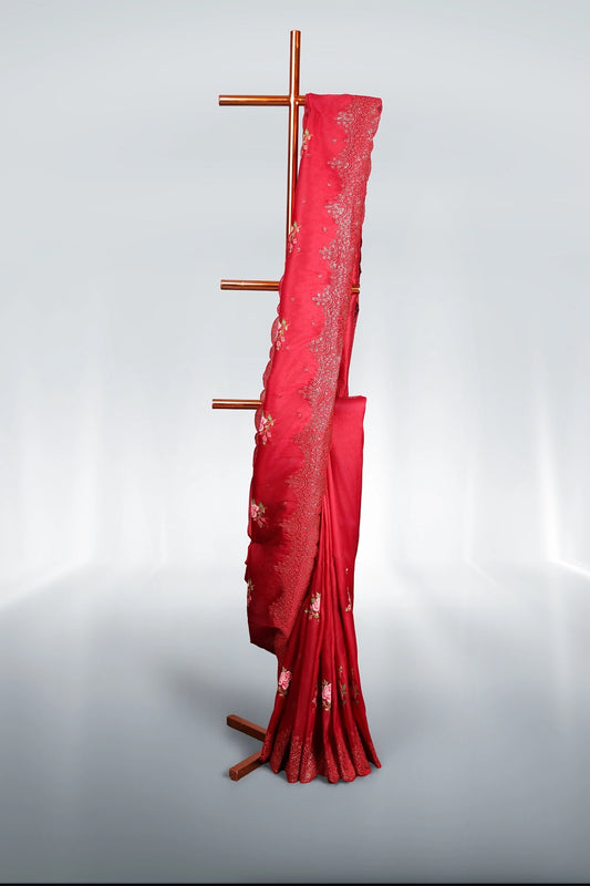 Maroon Tissue Organza Saree
