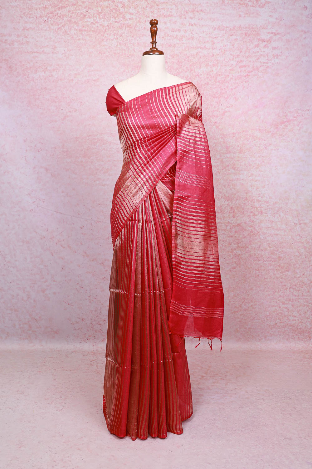 Onion Red Semi Tussar Saree