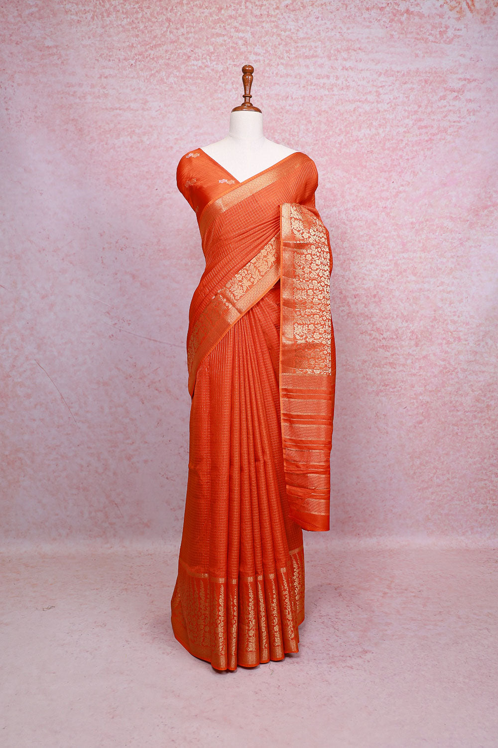 Orange Semi Banarasi Saree