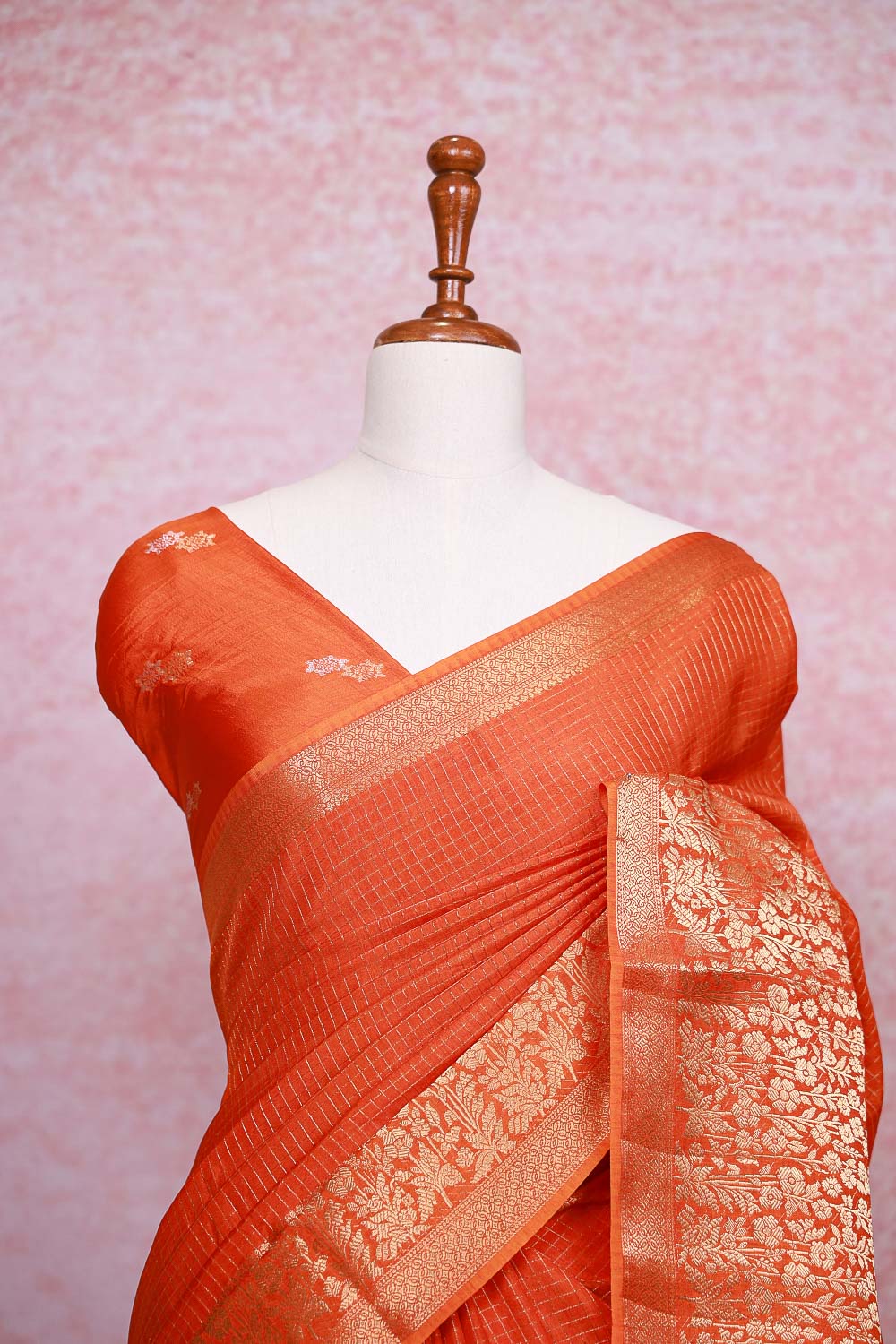 Orange Semi Banarasi Saree