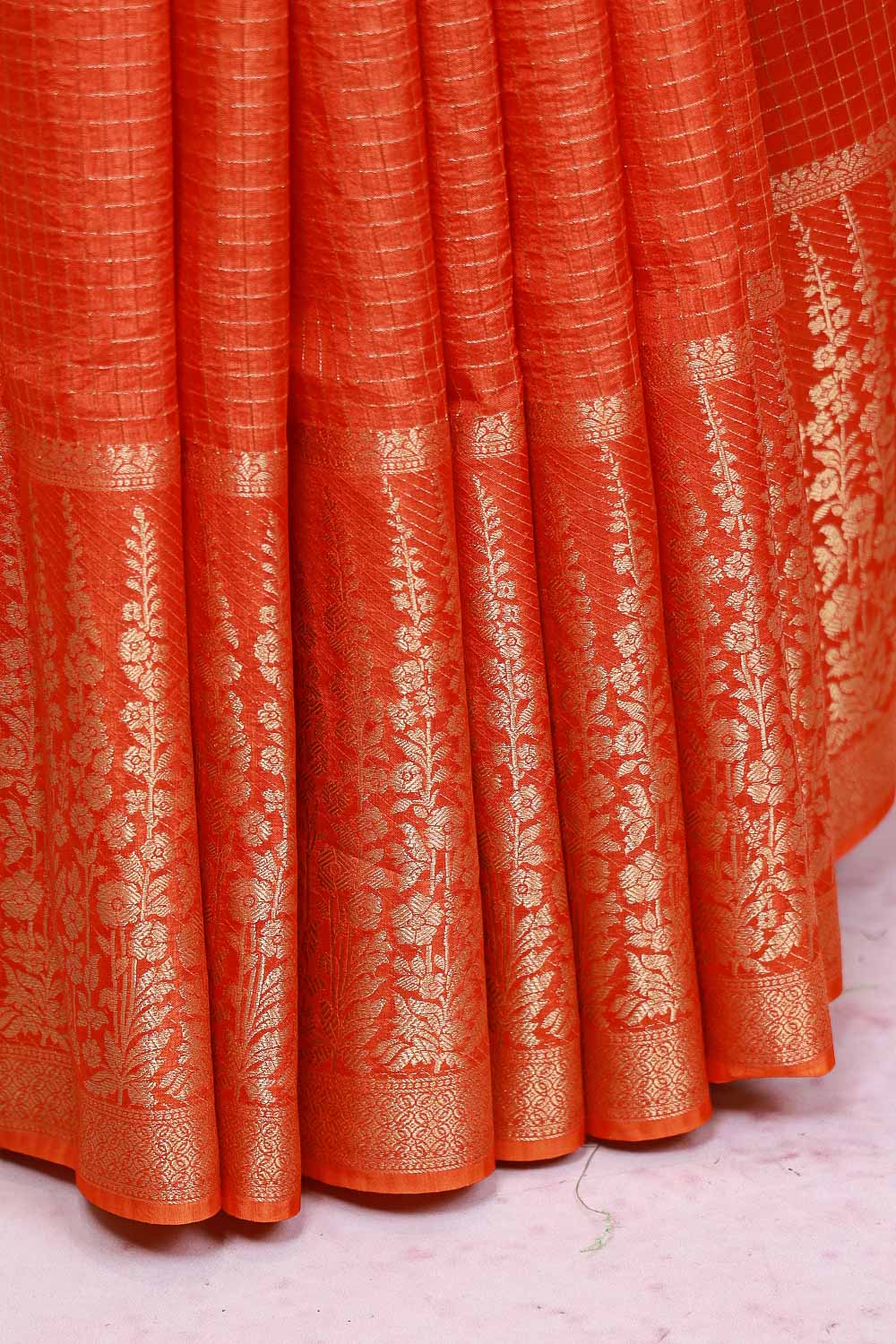 Orange Semi Banarasi Saree