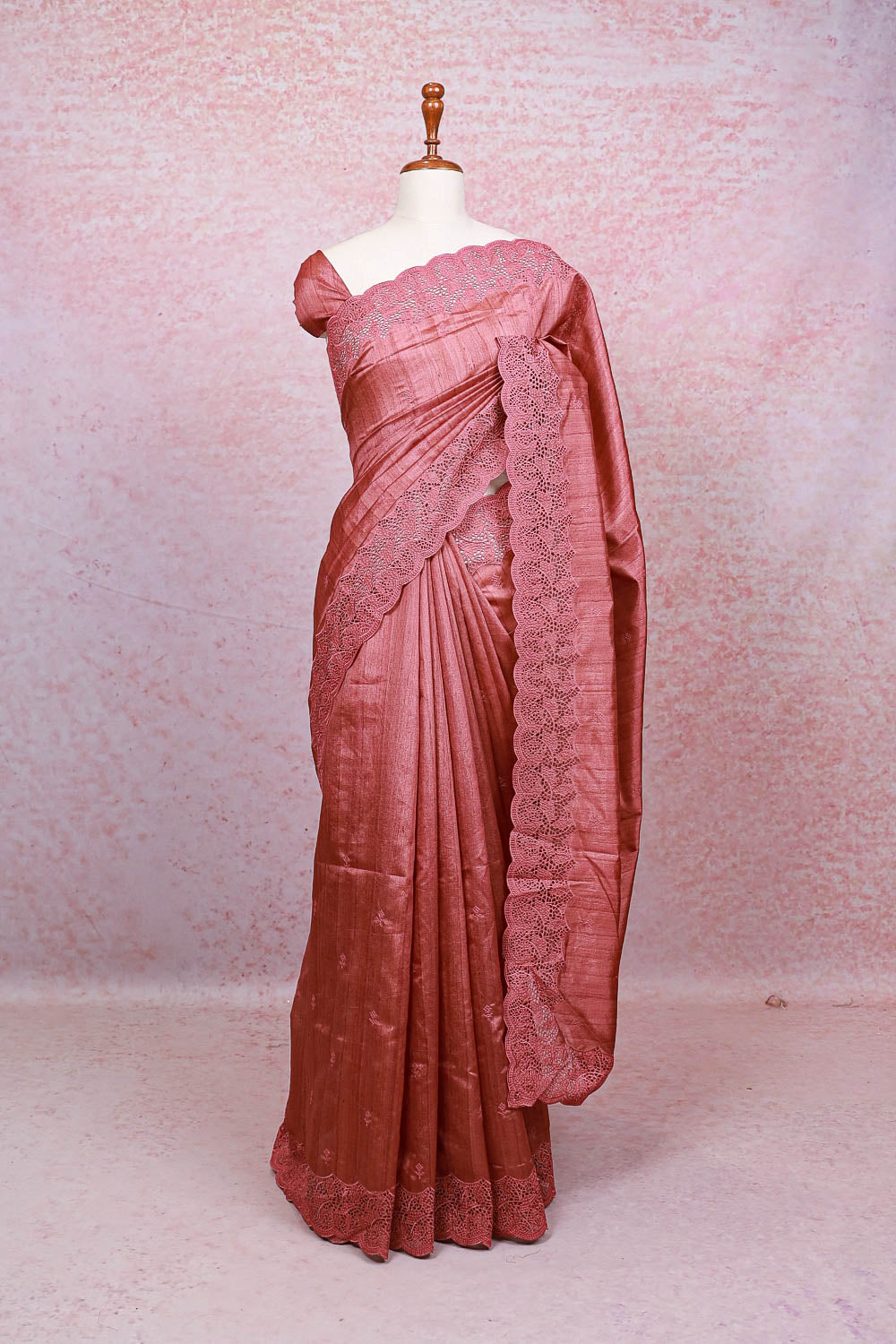 Dusty Rose Pink Semi Tussar Saree - Seematti