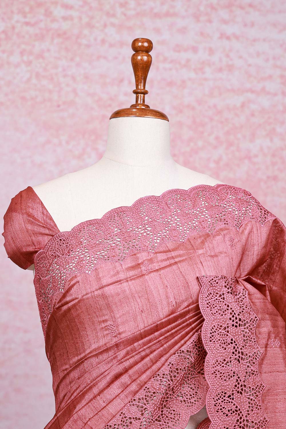 Dusty Rose Pink Semi Tussar Saree - Seematti