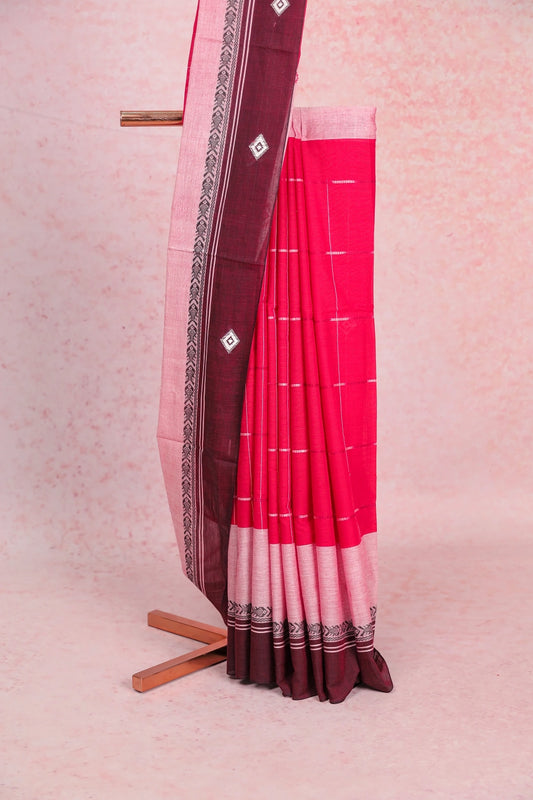 Reddish Pink Cotton Saree