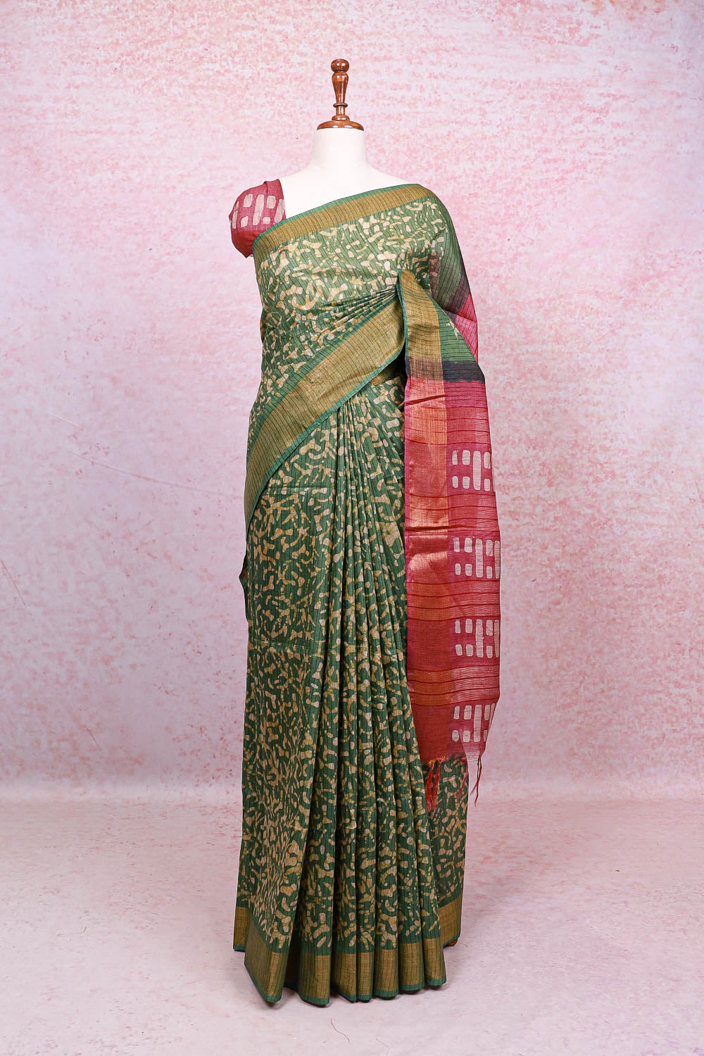 Green Cotton Saree - Seematti