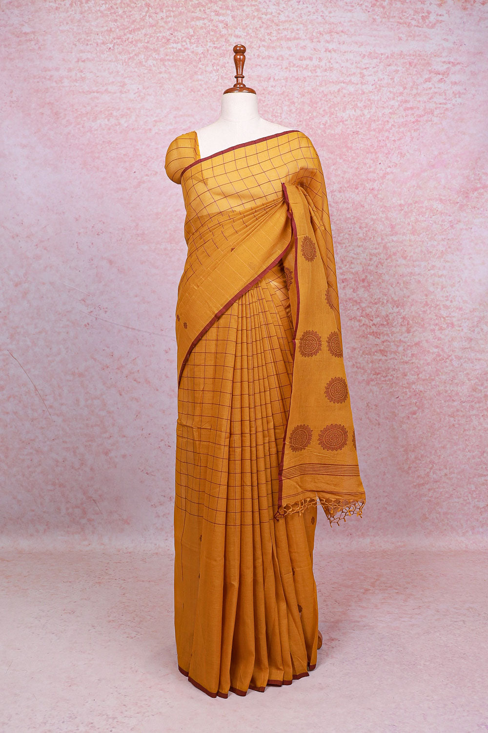 Mustard Yellow Cotton Saree - Seematti