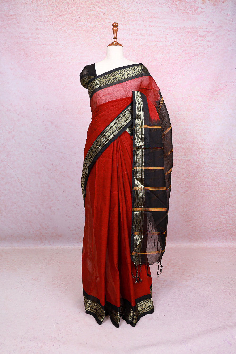 Reddish Maroon Cotton Saree