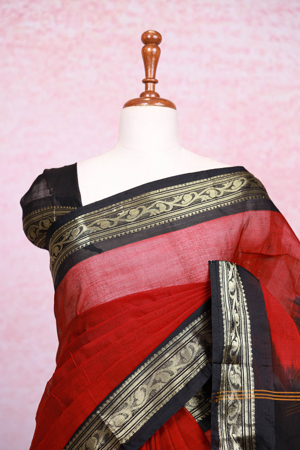 Reddish Maroon Cotton Saree