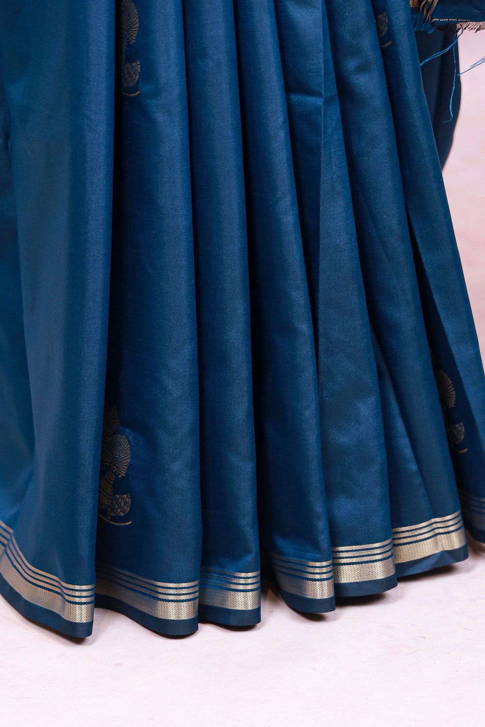 Peacock Blue Semi Silk Saree