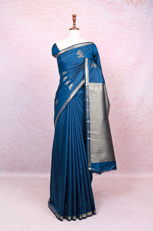 Peacock Blue Semi Silk Saree