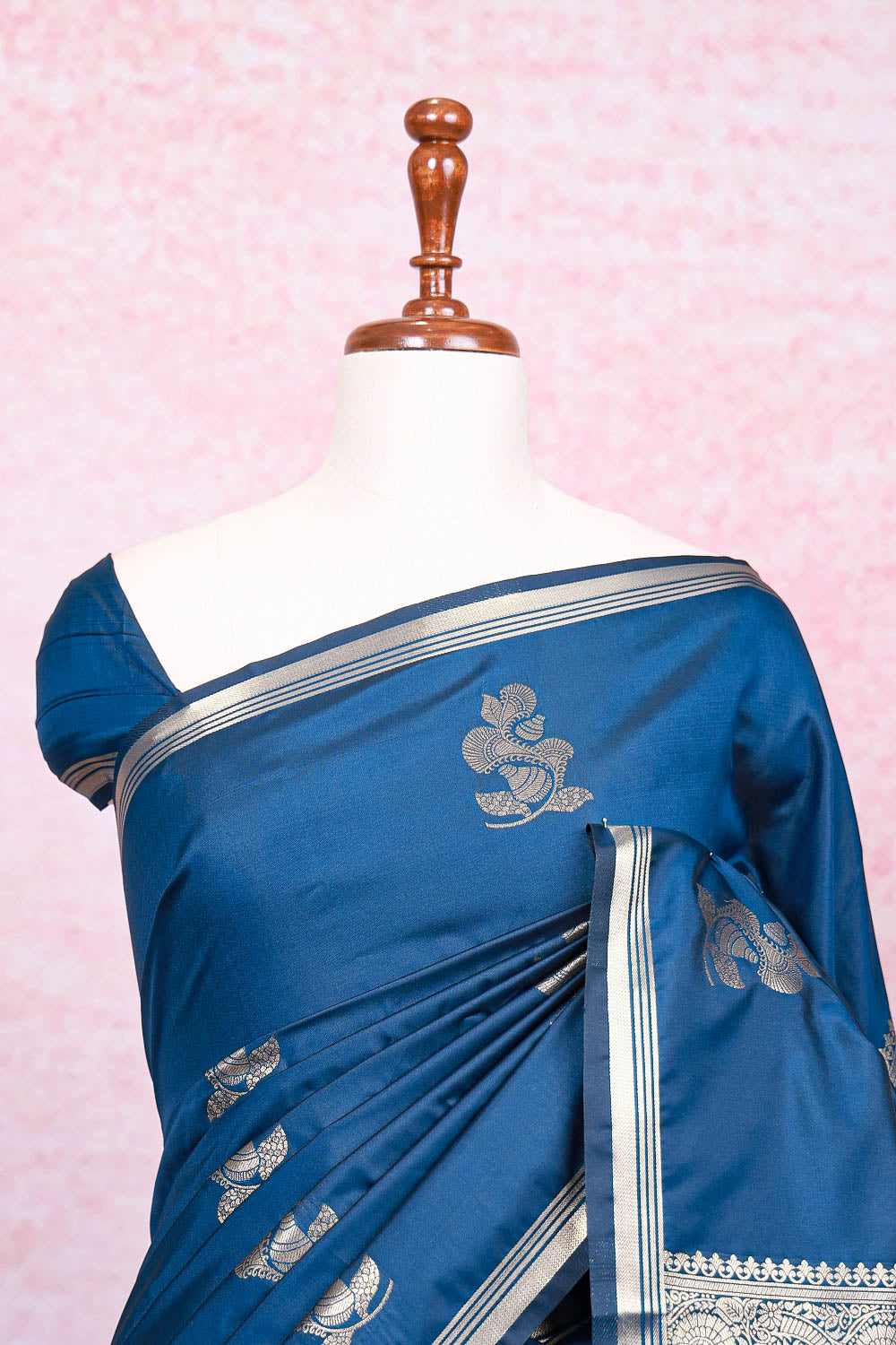 Peacock Blue Semi Silk Saree