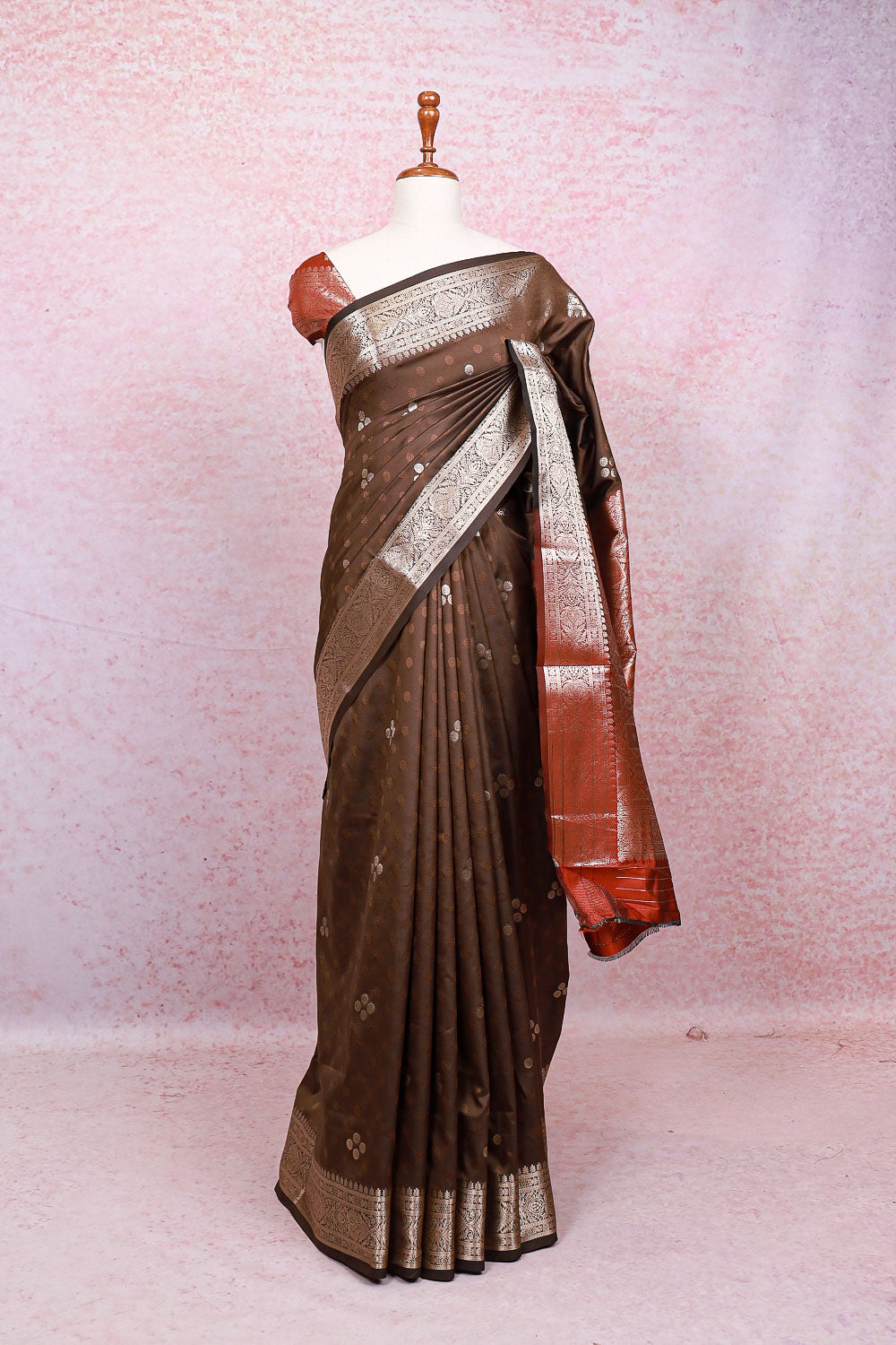 Coffee Brown Semi Silk Saree