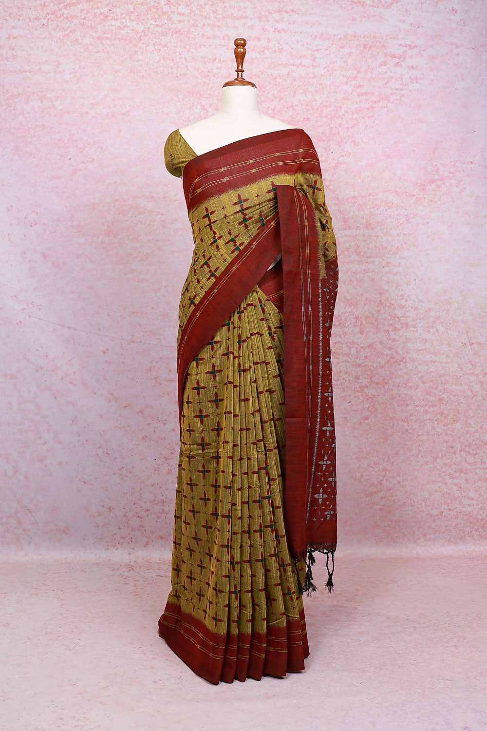 Mehandi Yellow Pochampally Cotton Saree