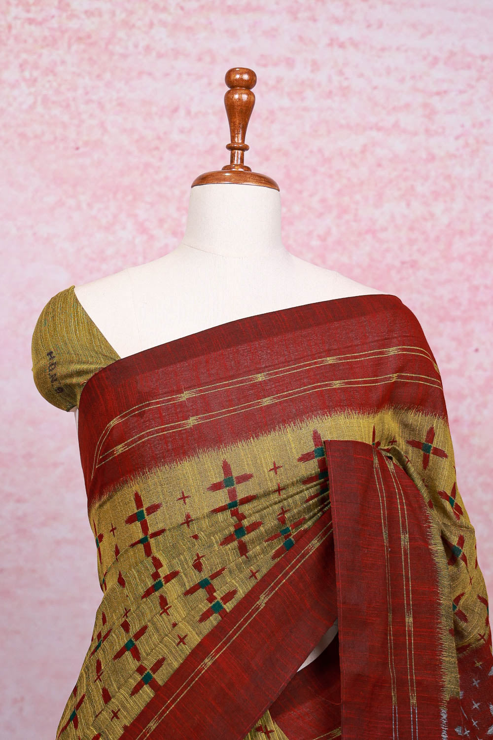 Mehandi Yellow Pochampally Cotton Saree