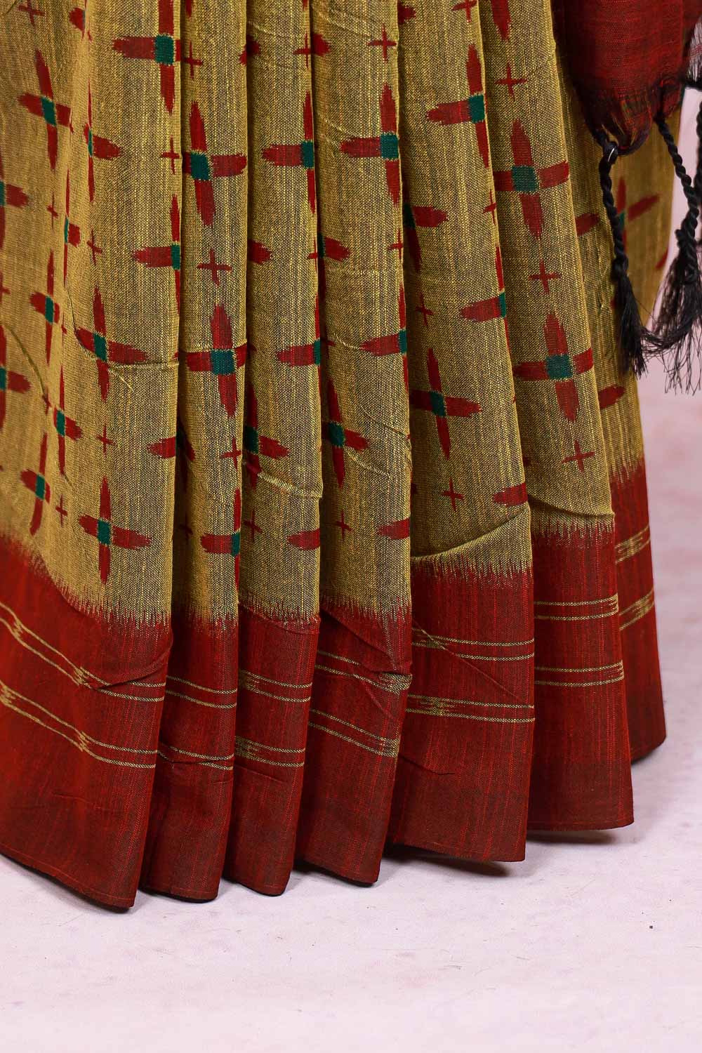 Mehandi Yellow Pochampally Cotton Saree